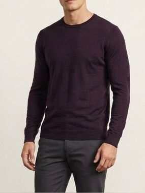 Patrick Assaraf Extra Fine Merino Wool Crewneck Sweater Mens Large Deep Plum